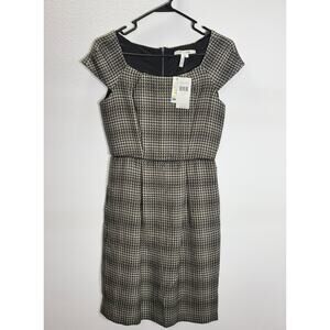 MaxandCleo Tweed Dress Size 2 Black Cream Cap Sleeve Career Sheath Wool Blend